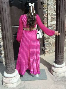 Elegant Pink Striped Ethnic Gown