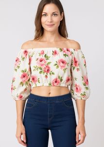 Hive91 Off-Shoulder Floral Crop Top | Size XXL