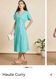 Teal Embroidered Button-Down Dress