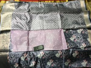 Floral Print Saree with SilverJariBorder+UnstitchB