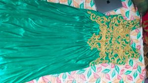 Emerald Green &amp; Gold Embellished Dress