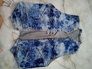 t-shirt with denim jacket.