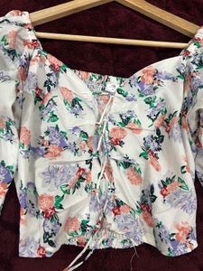 Romantic Floral Puff Sleeve Crop Top