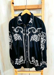 Floral Printed Black Button-Down Shirt-50