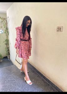 Pink Floral Print Dress