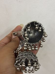 Boho Silver Jhumka Earrings