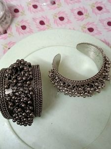 Bracelet Combo 1 Black 1 Silver Finish