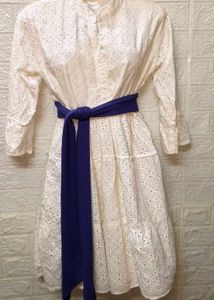 White Cut Out embroidery Work Dress