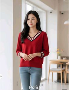 New With Tag Korean Red Stripped Pullover