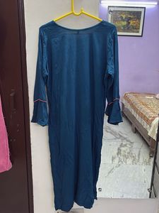 Teal Tunic Dress with Floral Embroidery