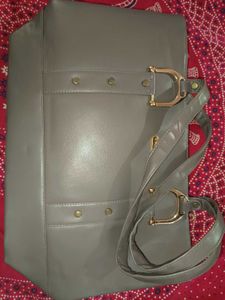 Gray Tote Bag with Gold Hardware