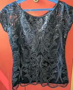 Embellished Navy Blue Top