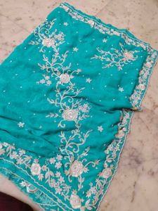 Moti Work Beautiful Design Saree No Blouse