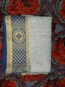 Elegant White &amp; Blue Saree
