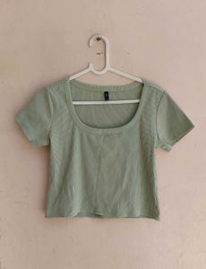 "Sage Green Ribbed Scoop Neck Crop Top – Soft Stre