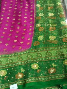 Elegant Pink &amp; Green Saree