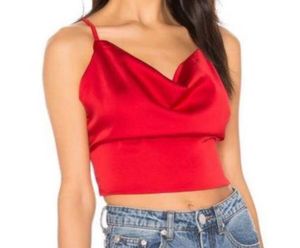 Red Cowl Neck Satin Crop Top