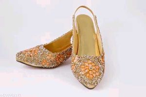 Elegant Gold Embellished Slingback Heels