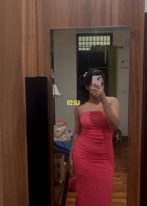 Hot Pink Strapless Ruched Maxi Dress