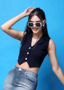 Chic Navy Cropped Vest