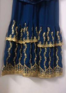 Elegant Blue &amp; Gold Kurta Sharara