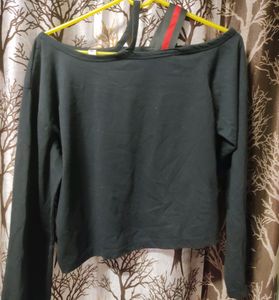 Black Full Sleeves One Shoulder Top