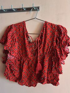 Red Floral Print Top