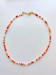 Beaded Necklace - Orange, Red & White❤️🧡
