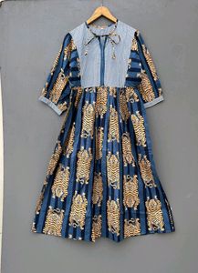 Tiger Print Midi Dress Deep Neck With String Close