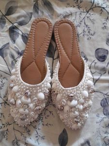Seashell &amp; Pearl Embellished Flats