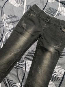 Distressed Gray Denim Jeans