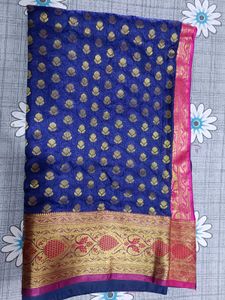 Royal blue saree with stiched blouse