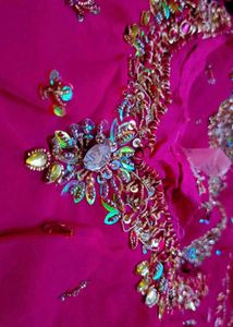 Hot Pink Embellished Sari Fabric