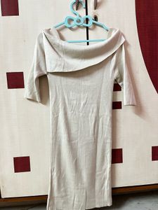 Beige Off-Shoulder Dress