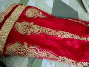 Red &amp; Gold Embroidered Lehenga