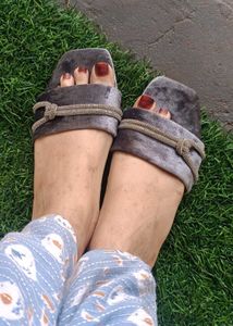 Grey Velvet Flats New