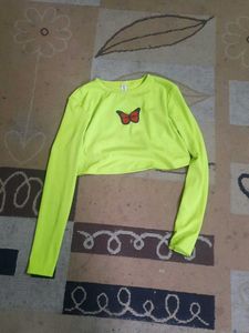 Neon Green Butterfly Crop Top Size - Small