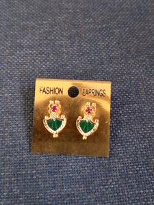 Golden Earrings With Green Design