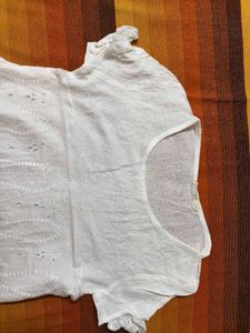 Women White Cutout Style Rayon Casual Tunic Top