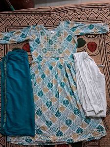 Teal Leaf Print Dress