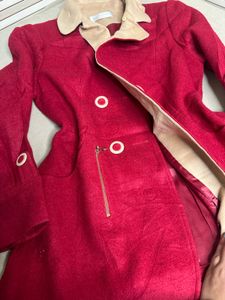 Red Coat with Beige Collar