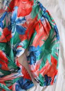 Zara Tropical Print Poplin Wrap Blouse