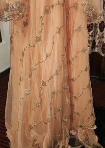 Peach Party Wear Gown Zari And Pearl Work
