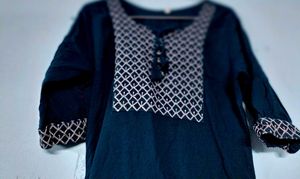 Navy Blue Embroidered Kurti