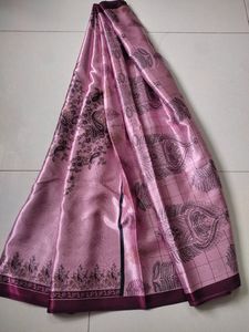 New Full Pink Satin Saree