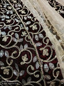 Maroon Velvet Suit With Sharara Party Wear