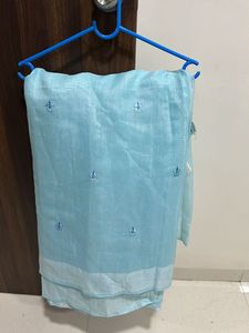 Light Blue Saree Without Blouse