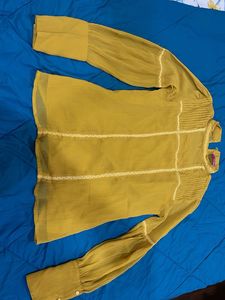 Mustard Sheer Sleeve Blouse