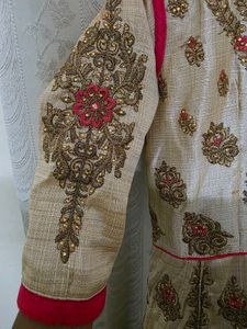 Beige Pink Ethnic Gown Set Leggings Dupatta