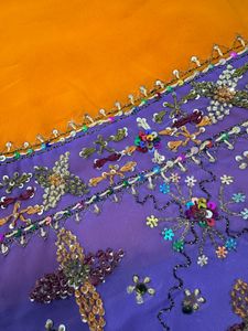Mango Yellow With Violet Saree